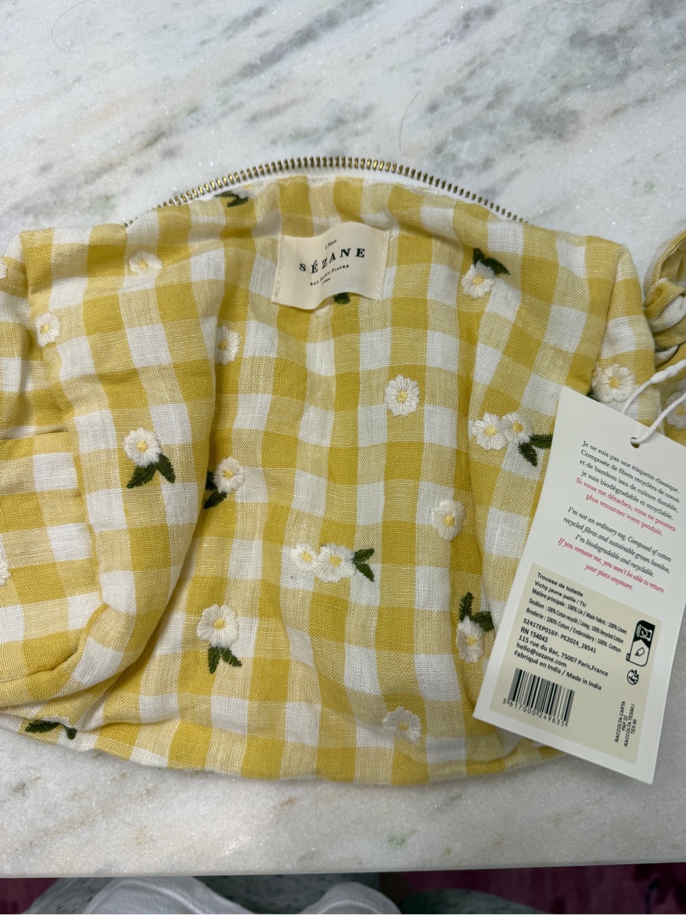 Sezane Toiletry Bag Straw Yellow Gingham - Size TU